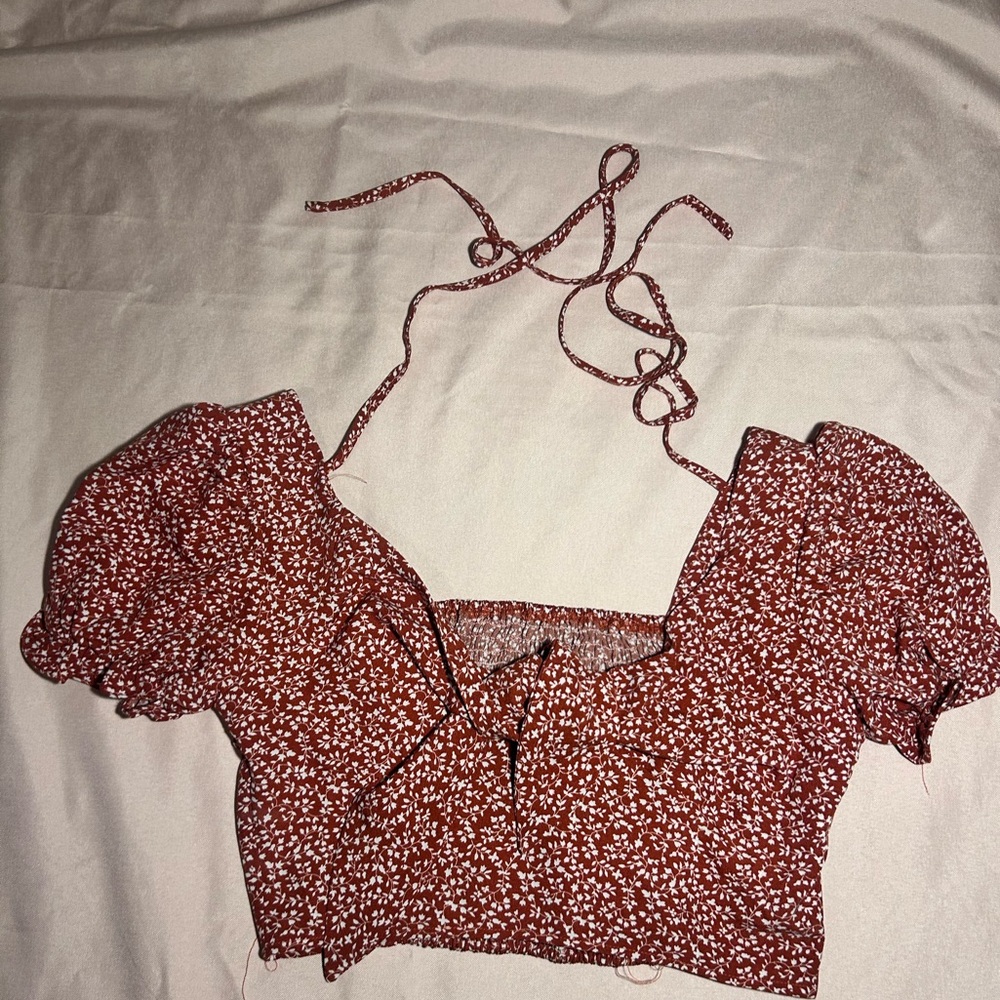 SHEIN Red Floral Crop Top